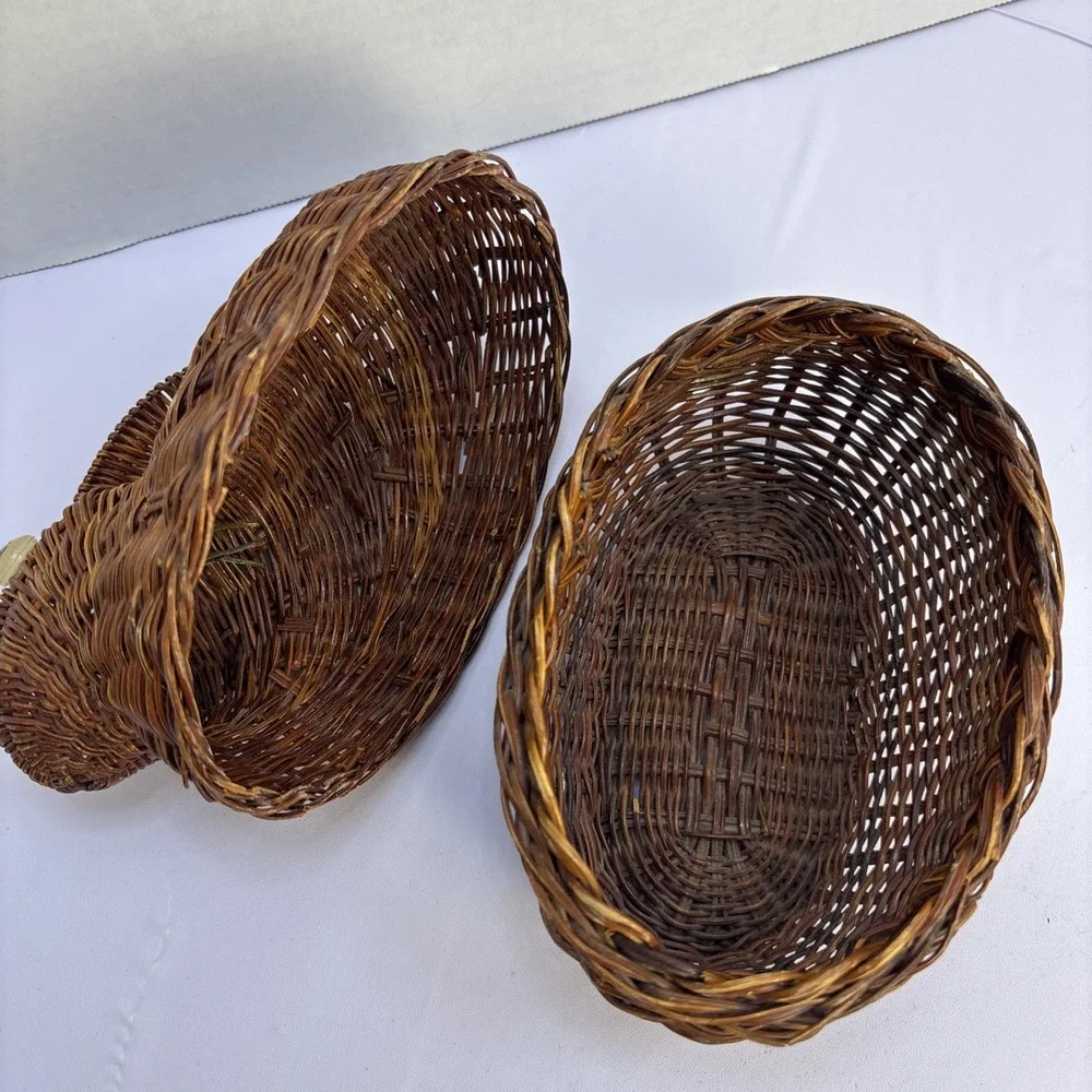 Bunny Rabbit Figural Basket Vtg Brown Wicker Woven‎ Rattan Storage Decorative 7